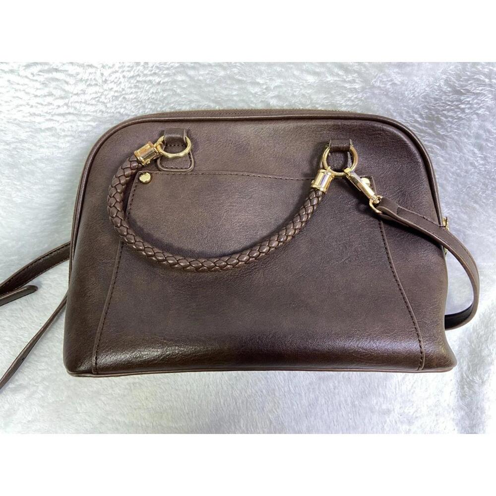 NWOT Madison West Camila Red Oxblood Satchel Faux Leather Purse Braided Handle